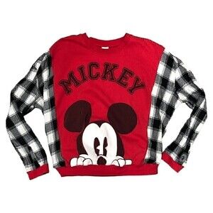 Upcycled mouse sweatshirt reworked oversized black red white pullover OOAK‎